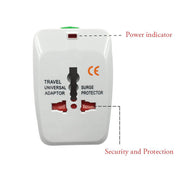 Side view of the portable travel adapter extended with an EU plug.