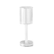 Contemporary crystal lamp illuminating a living room space with its unique design.