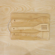 4 pc wood board and bamboo utensil set for slicing and serving
