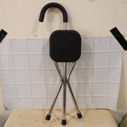 Cane with seat and three leg stand for seniors and travellers