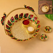 Metal peacock handle kumkum dish